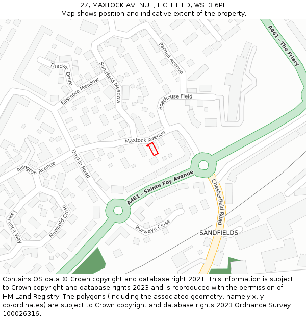 27, MAXTOCK AVENUE, LICHFIELD, WS13 6PE: Location map and indicative extent of plot