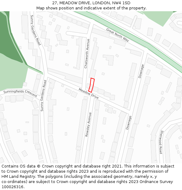 27, MEADOW DRIVE, LONDON, NW4 1SD: Location map and indicative extent of plot