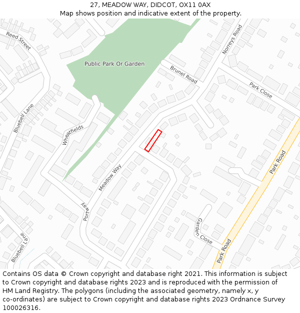 27, MEADOW WAY, DIDCOT, OX11 0AX: Location map and indicative extent of plot