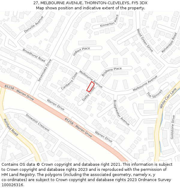 27, MELBOURNE AVENUE, THORNTON-CLEVELEYS, FY5 3DX: Location map and indicative extent of plot