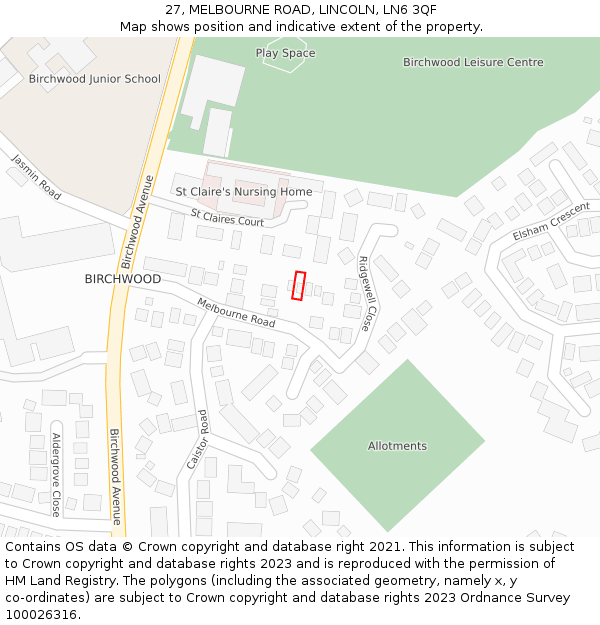 27, MELBOURNE ROAD, LINCOLN, LN6 3QF: Location map and indicative extent of plot