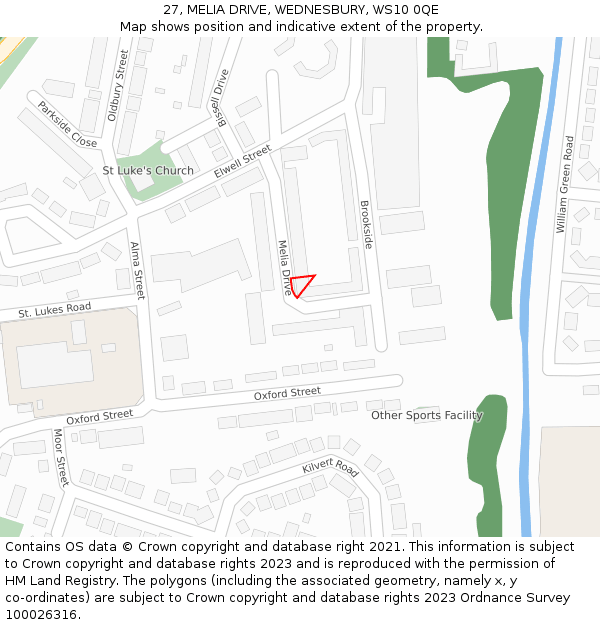 27, MELIA DRIVE, WEDNESBURY, WS10 0QE: Location map and indicative extent of plot