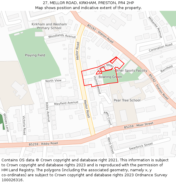 27, MELLOR ROAD, KIRKHAM, PRESTON, PR4 2HP: Location map and indicative extent of plot