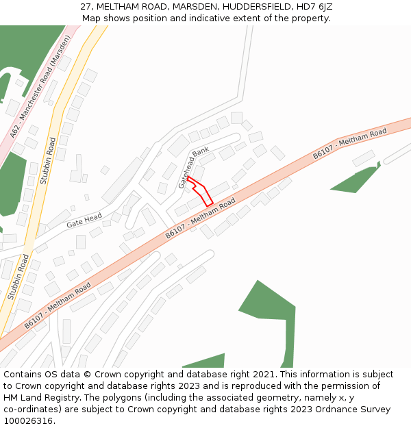 27, MELTHAM ROAD, MARSDEN, HUDDERSFIELD, HD7 6JZ: Location map and indicative extent of plot