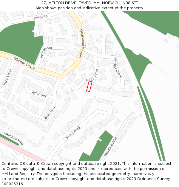 27, MELTON DRIVE, TAVERHAM, NORWICH, NR8 6TT: Location map and indicative extent of plot