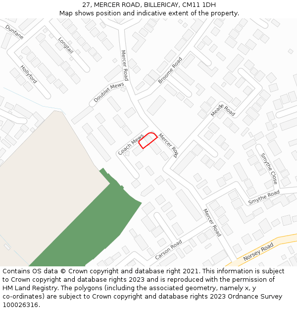 27, MERCER ROAD, BILLERICAY, CM11 1DH: Location map and indicative extent of plot