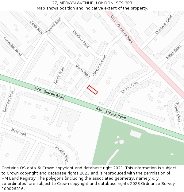 27, MERVYN AVENUE, LONDON, SE9 3PR: Location map and indicative extent of plot