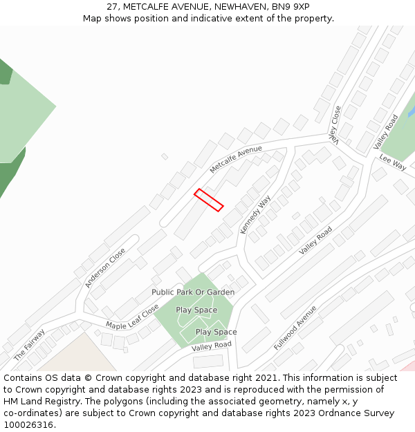 27, METCALFE AVENUE, NEWHAVEN, BN9 9XP: Location map and indicative extent of plot