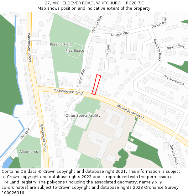 27, MICHELDEVER ROAD, WHITCHURCH, RG28 7JE: Location map and indicative extent of plot