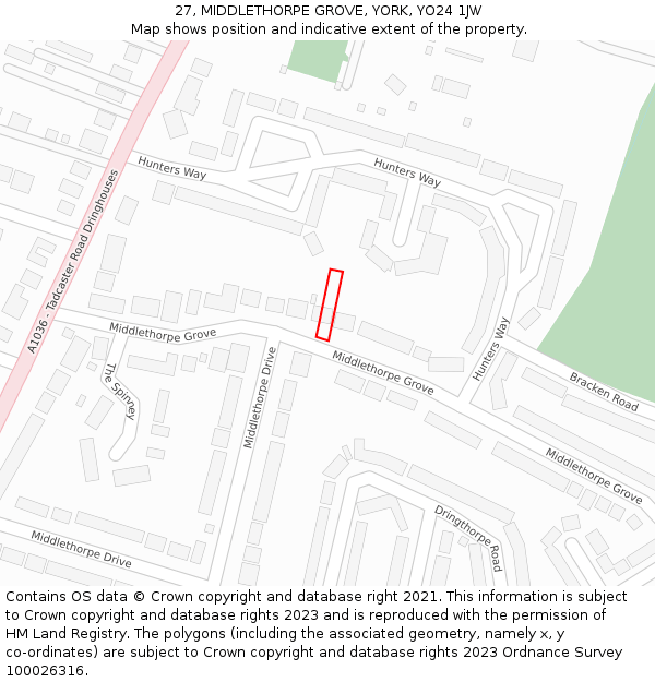 27, MIDDLETHORPE GROVE, YORK, YO24 1JW: Location map and indicative extent of plot