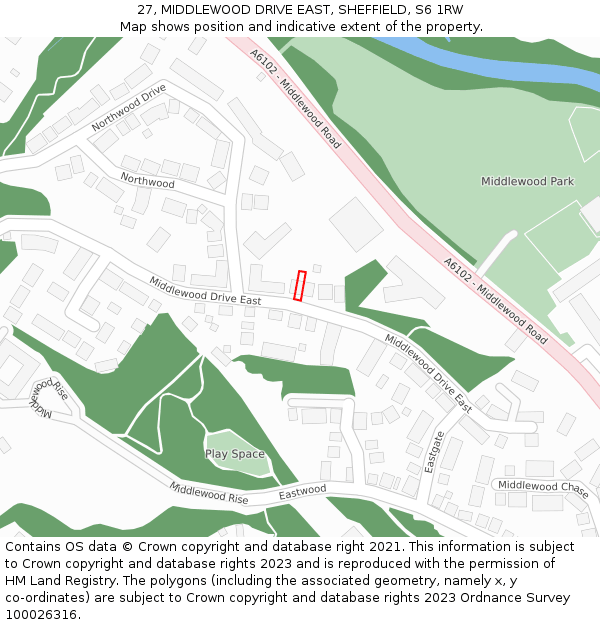 27, MIDDLEWOOD DRIVE EAST, SHEFFIELD, S6 1RW: Location map and indicative extent of plot