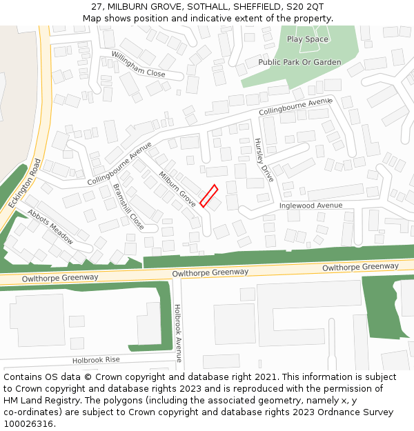 27, MILBURN GROVE, SOTHALL, SHEFFIELD, S20 2QT: Location map and indicative extent of plot