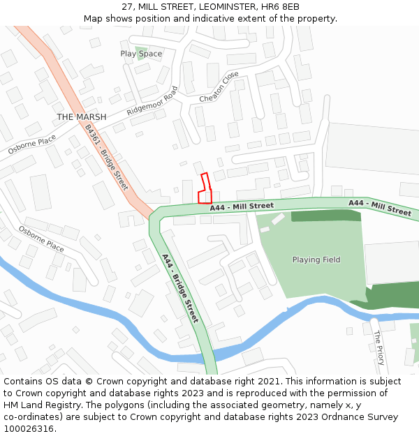 27, MILL STREET, LEOMINSTER, HR6 8EB: Location map and indicative extent of plot