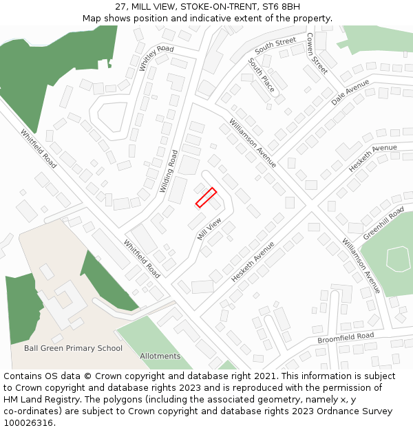 27, MILL VIEW, STOKE-ON-TRENT, ST6 8BH: Location map and indicative extent of plot