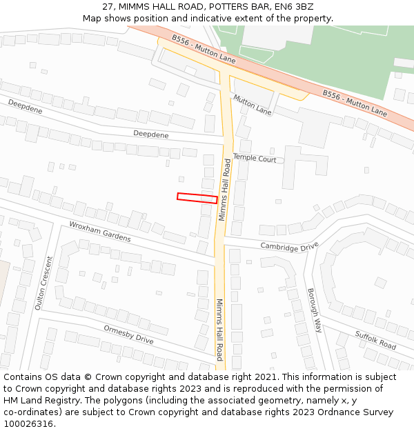 27, MIMMS HALL ROAD, POTTERS BAR, EN6 3BZ: Location map and indicative extent of plot