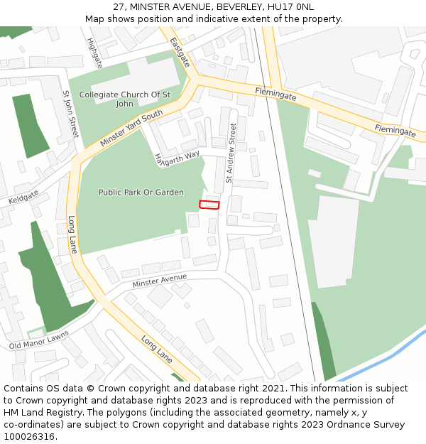 27, MINSTER AVENUE, BEVERLEY, HU17 0NL: Location map and indicative extent of plot