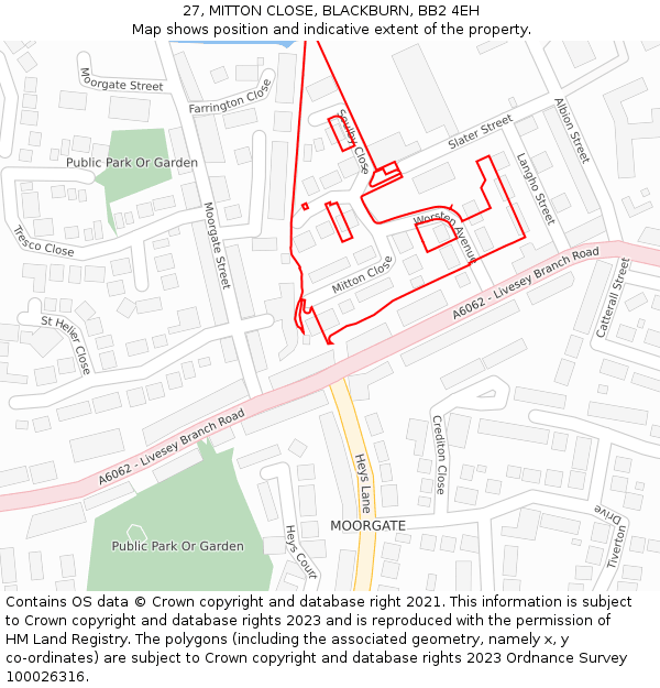 27, MITTON CLOSE, BLACKBURN, BB2 4EH: Location map and indicative extent of plot