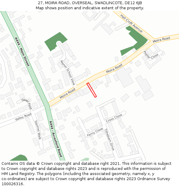 27, MOIRA ROAD, OVERSEAL, SWADLINCOTE, DE12 6JB: Location map and indicative extent of plot