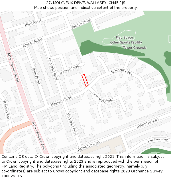 27, MOLYNEUX DRIVE, WALLASEY, CH45 1JS: Location map and indicative extent of plot