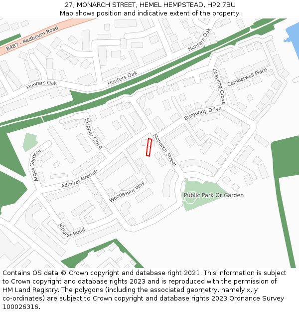 27, MONARCH STREET, HEMEL HEMPSTEAD, HP2 7BU: Location map and indicative extent of plot