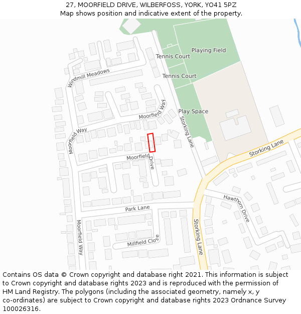 27, MOORFIELD DRIVE, WILBERFOSS, YORK, YO41 5PZ: Location map and indicative extent of plot