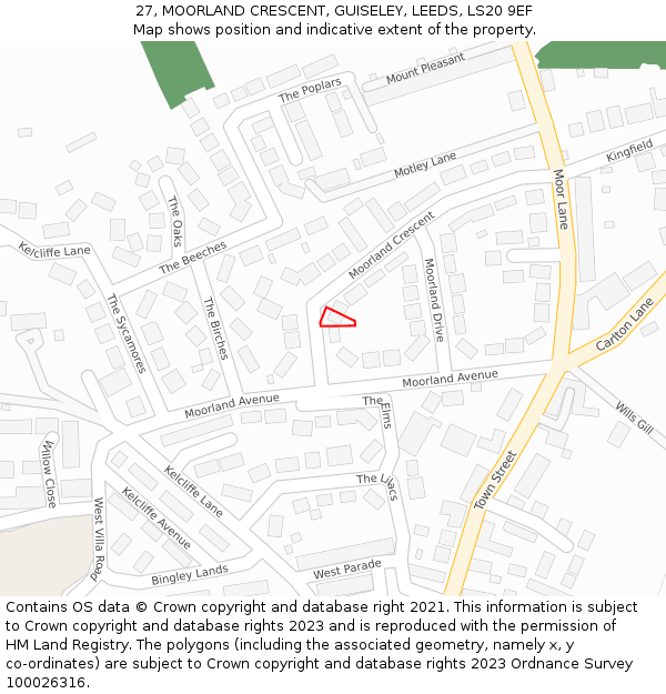 27, MOORLAND CRESCENT, GUISELEY, LEEDS, LS20 9EF: Location map and indicative extent of plot