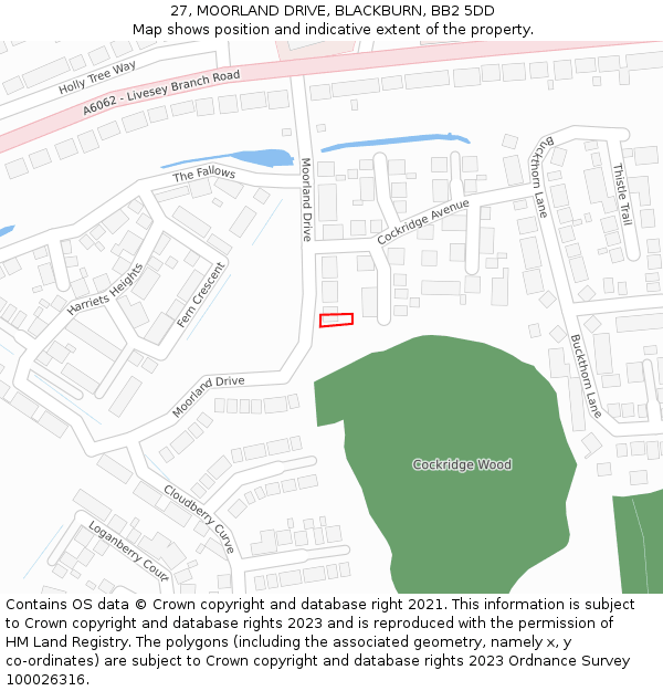 27, MOORLAND DRIVE, BLACKBURN, BB2 5DD: Location map and indicative extent of plot