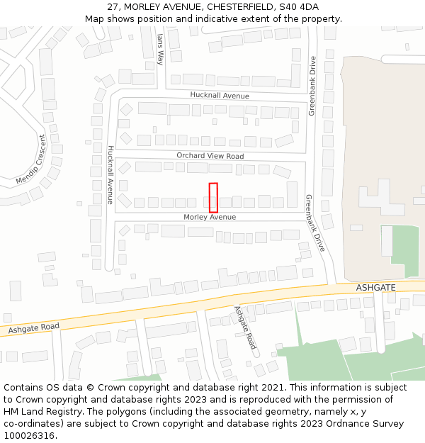 27, MORLEY AVENUE, CHESTERFIELD, S40 4DA: Location map and indicative extent of plot