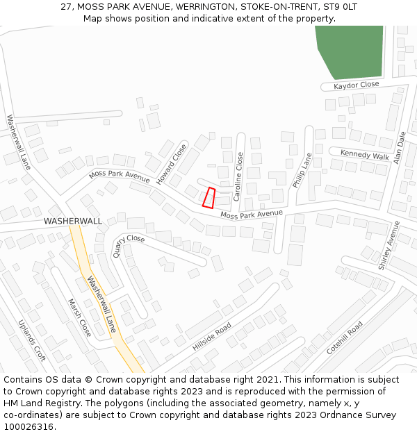 27, MOSS PARK AVENUE, WERRINGTON, STOKE-ON-TRENT, ST9 0LT: Location map and indicative extent of plot