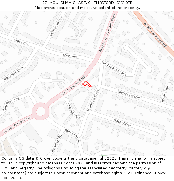 27, MOULSHAM CHASE, CHELMSFORD, CM2 0TB: Location map and indicative extent of plot