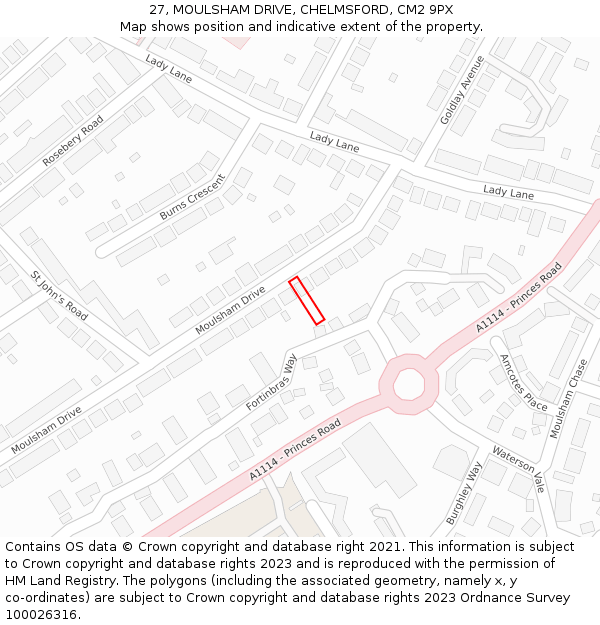 27, MOULSHAM DRIVE, CHELMSFORD, CM2 9PX: Location map and indicative extent of plot