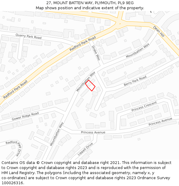 27, MOUNT BATTEN WAY, PLYMOUTH, PL9 9EG: Location map and indicative extent of plot