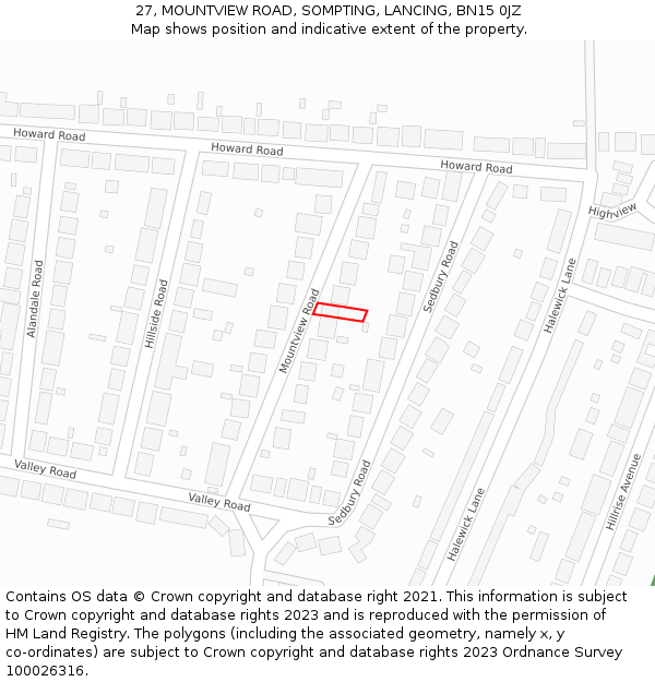 27, MOUNTVIEW ROAD, SOMPTING, LANCING, BN15 0JZ: Location map and indicative extent of plot