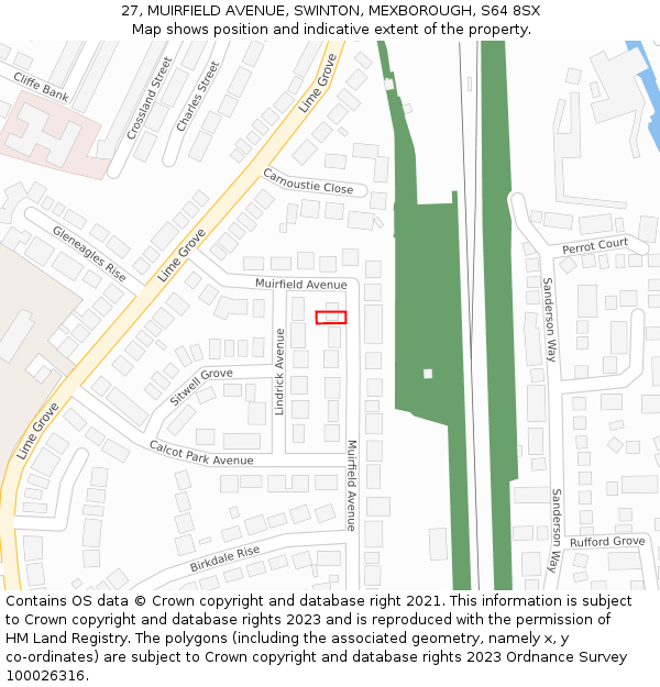 27, MUIRFIELD AVENUE, SWINTON, MEXBOROUGH, S64 8SX: Location map and indicative extent of plot