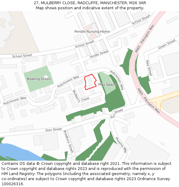 27, MULBERRY CLOSE, RADCLIFFE, MANCHESTER, M26 3AR: Location map and indicative extent of plot