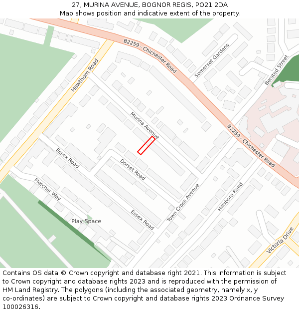 27, MURINA AVENUE, BOGNOR REGIS, PO21 2DA: Location map and indicative extent of plot