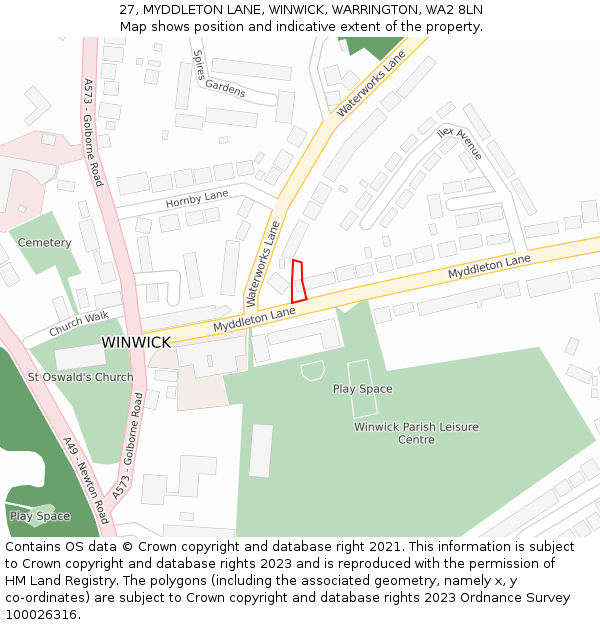 27, MYDDLETON LANE, WINWICK, WARRINGTON, WA2 8LN: Location map and indicative extent of plot