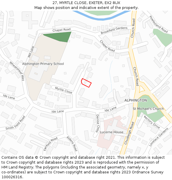 27, MYRTLE CLOSE, EXETER, EX2 8UX: Location map and indicative extent of plot