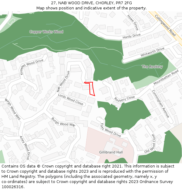 27, NAB WOOD DRIVE, CHORLEY, PR7 2FG: Location map and indicative extent of plot