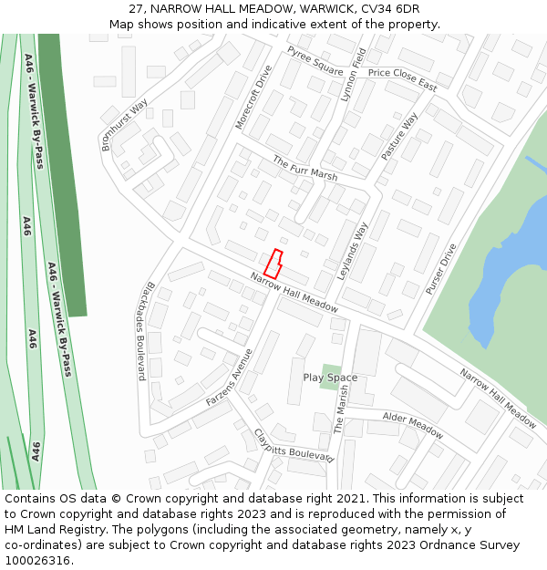 27, NARROW HALL MEADOW, WARWICK, CV34 6DR: Location map and indicative extent of plot
