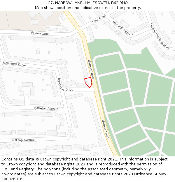 27, NARROW LANE, HALESOWEN, B62 9NQ: Location map and indicative extent of plot