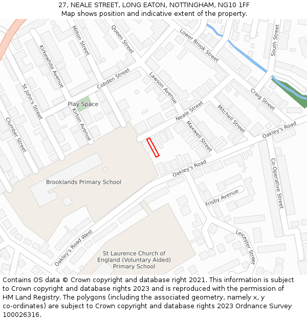 27, NEALE STREET, LONG EATON, NOTTINGHAM, NG10 1FF: Location map and indicative extent of plot