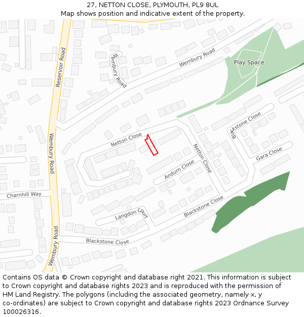 27, NETTON CLOSE, PLYMOUTH, PL9 8UL: Location map and indicative extent of plot