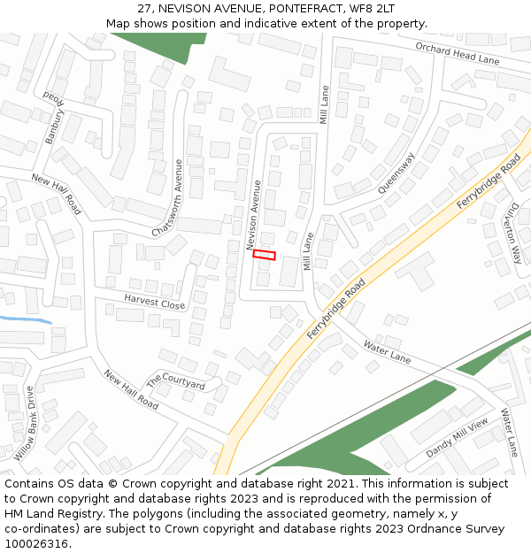 27, NEVISON AVENUE, PONTEFRACT, WF8 2LT: Location map and indicative extent of plot