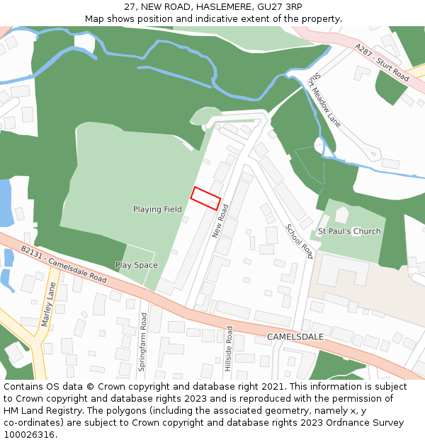 27, NEW ROAD, HASLEMERE, GU27 3RP: Location map and indicative extent of plot