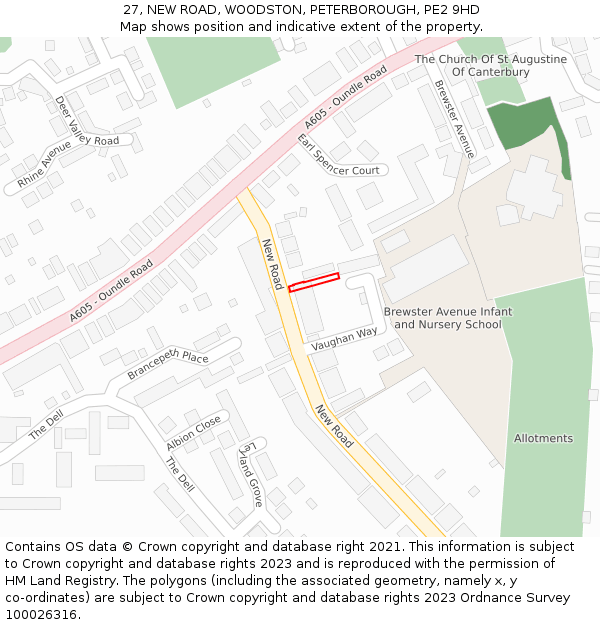 27, NEW ROAD, WOODSTON, PETERBOROUGH, PE2 9HD: Location map and indicative extent of plot