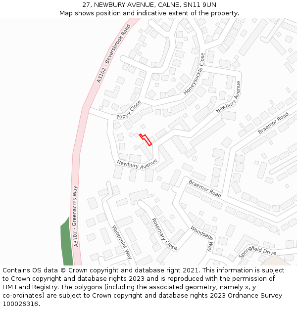 27, NEWBURY AVENUE, CALNE, SN11 9UN: Location map and indicative extent of plot