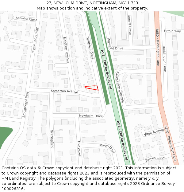 27, NEWHOLM DRIVE, NOTTINGHAM, NG11 7FR: Location map and indicative extent of plot