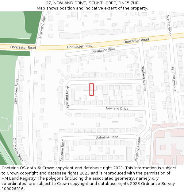 27, NEWLAND DRIVE, SCUNTHORPE, DN15 7HP: Location map and indicative extent of plot