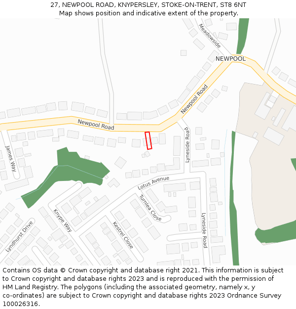 27, NEWPOOL ROAD, KNYPERSLEY, STOKE-ON-TRENT, ST8 6NT: Location map and indicative extent of plot